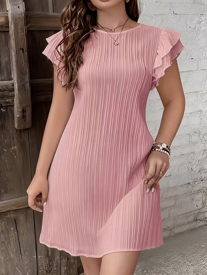 Flip Styles high-end pleated ruffle solid color patchwork dress, stylish active top with ruffled details and vibrant fabric.