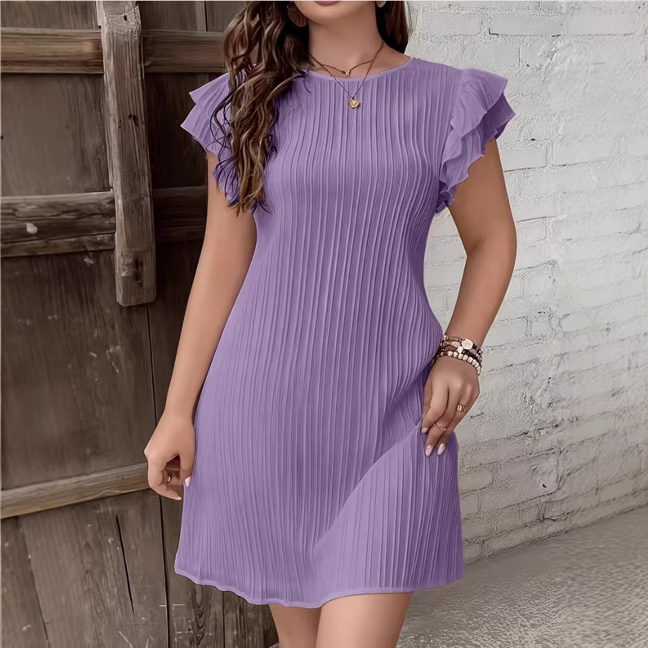 Flip Styles high-end pleated ruffle patchwork dress with solid color design, perfect for stylish active wear.