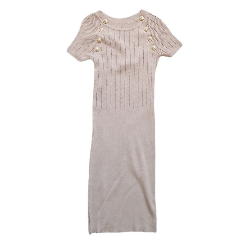 Korean-style women's hollow-out short-sleeve sweater dress by Flip Styles, featuring a trendy active top design and lightweight knit fabric.