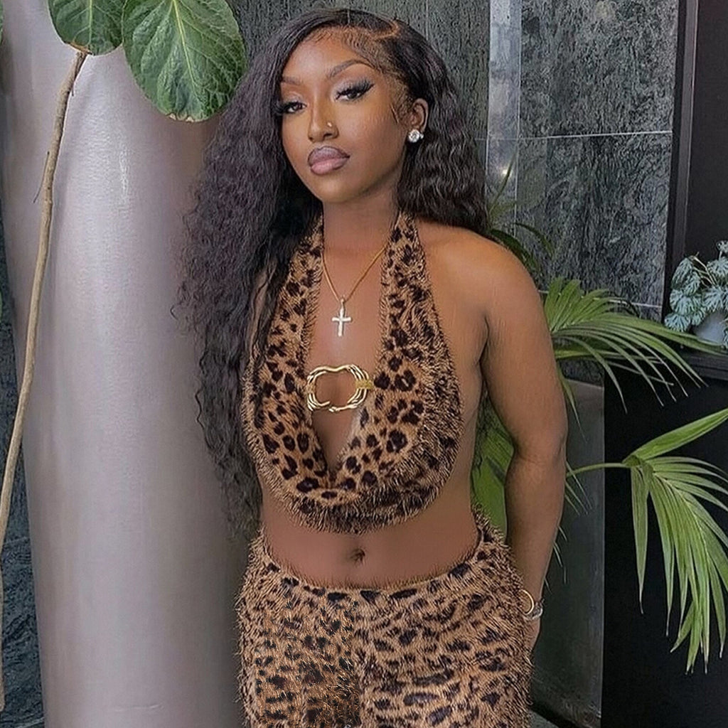 Flip Styles personalized trendy backless halter-neck strappy printed active top with European-American style design.