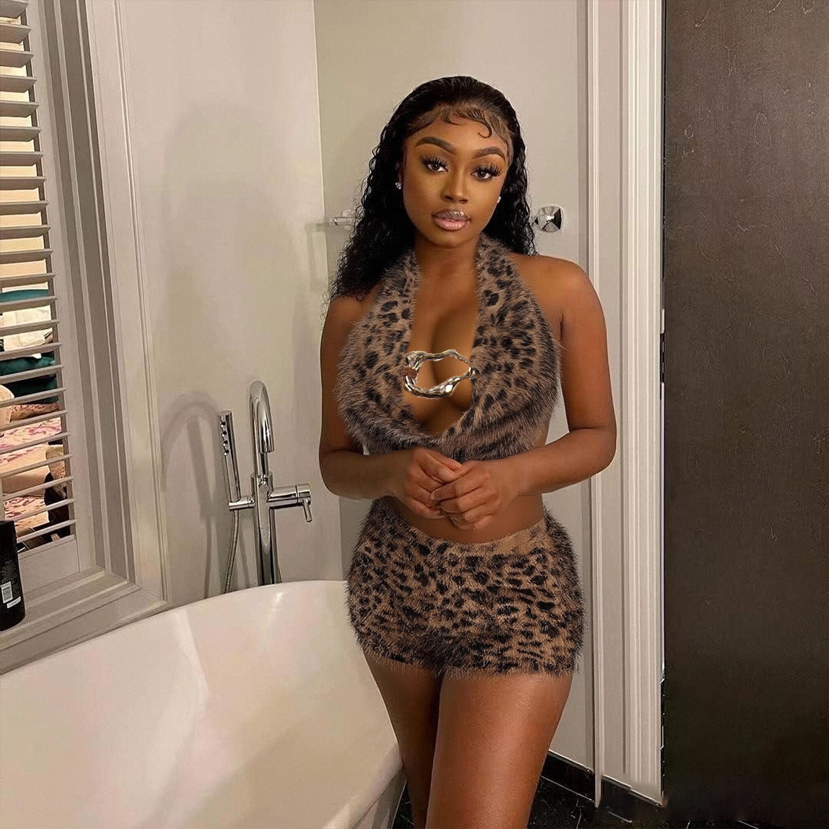 Personalized trendy backless halter-neck strappy active top by Flip Styles, featuring a EuropeanAmerican printed design.