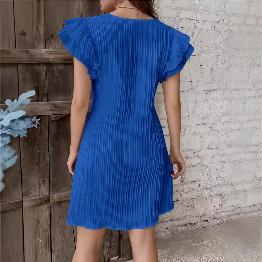 Flip Styles high-end pleated ruffle solid color patchwork dress with stylish design and layered details, perfect for active wear.