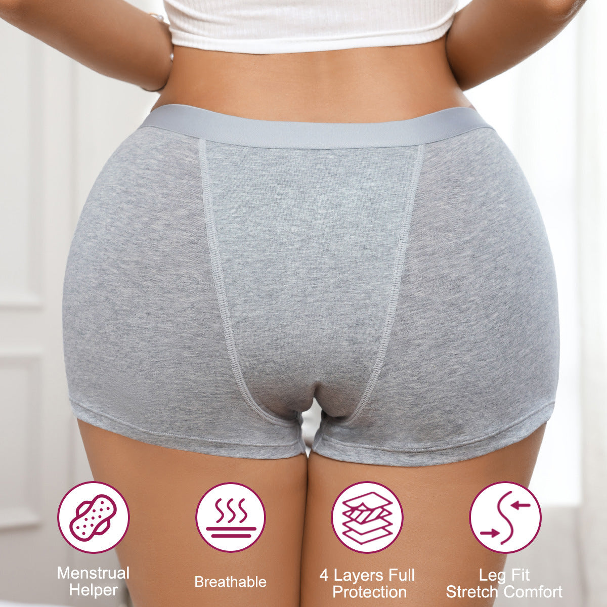 Four-layer leak-proof menstrual panties for women by Flip Styles, showcasing the breathable, absorbent fabric and stylish design.